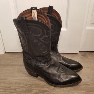 Tony Lama CZ820 Ol' Buck Black Leather Pull On Cowboy Boots Men's Size 13D USA